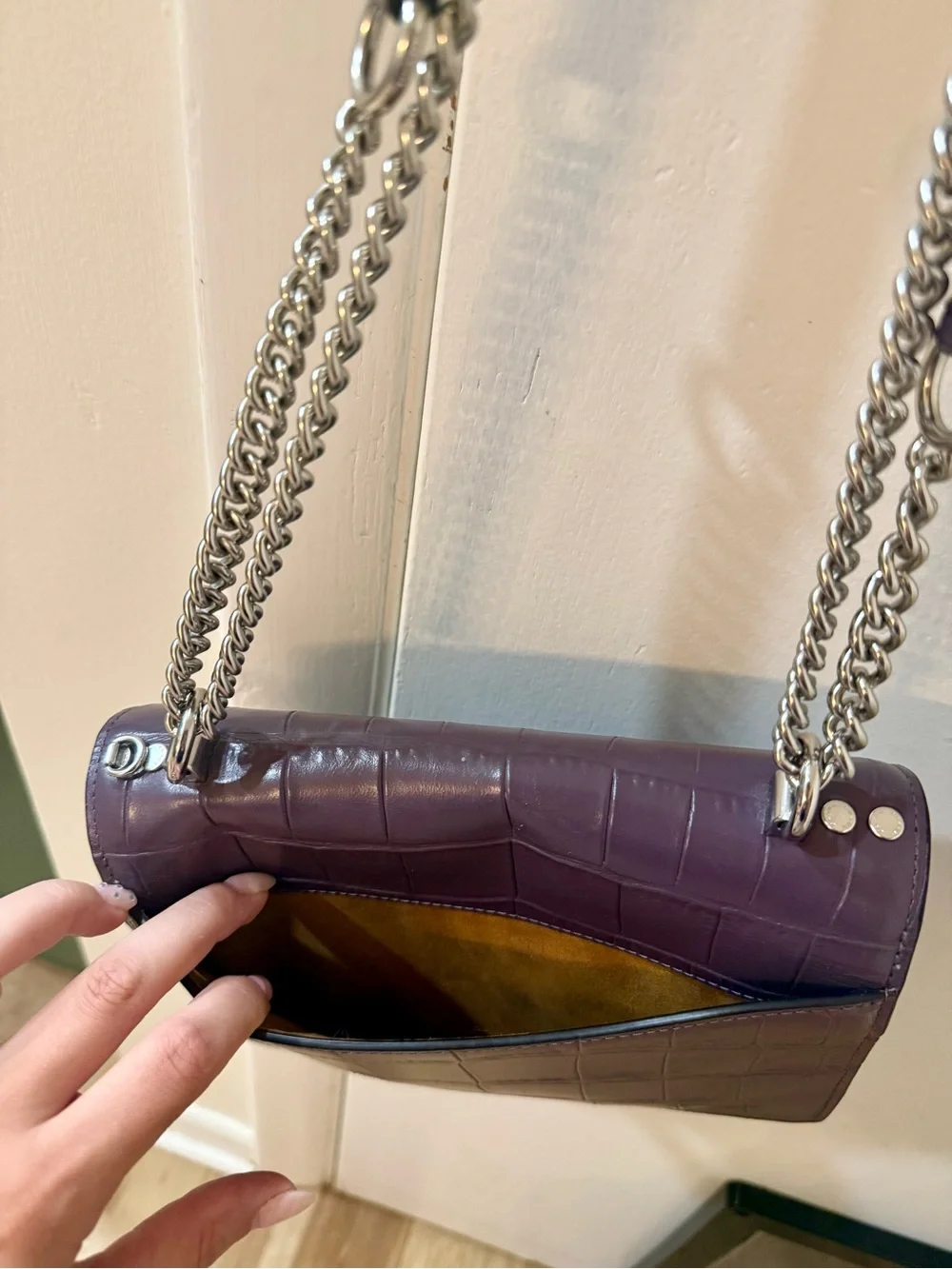 Coach Croc Embossed Purple Leather Crossbody + Dust Bag
